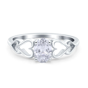 14K White Gold Solitaire Heart Promise Oval Bridal Simulated CZ Wedding Engagement Ring